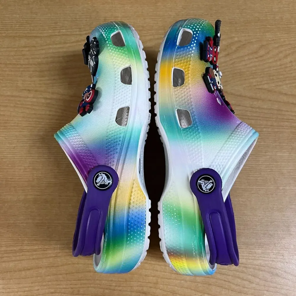 Joybee Crocs Rainbow Water Shoes Junior Size 3 (J3) Marvel charms